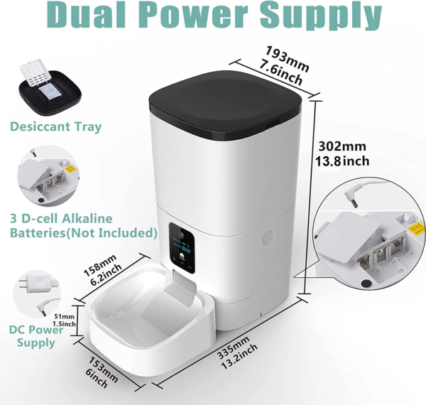 Pet Feeder,6L Automatic Pet Feeder for Cats and Dogs,1080P Camera,App Control,Voice Recorder,Timed Feeder for Schedule Feeding, Dual Power Supply,Wifi Pet Food Dispenser with App Control - Image 6
