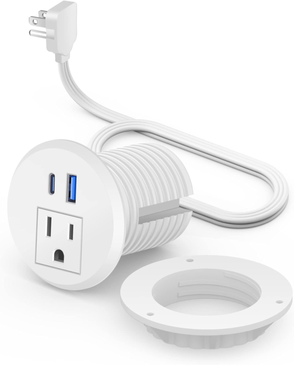 Desktop Power Grommet with USB Ports - 2 Inch Hole, Easy Access to 1 Power Outlet and 2 USB Connections (White) - Image 7
