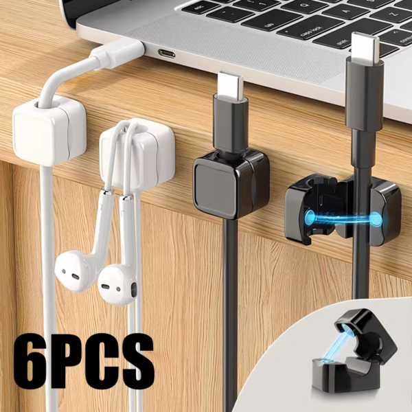 1 6Pcs Magnetic Cable Clips Cable Organiser Adjustable Cord Holder under Desk Organizing Wire Keeper Cable Management Holder - Image 2